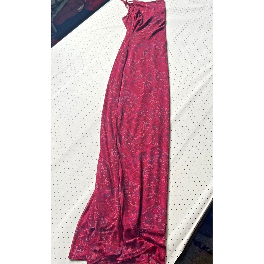 Vintage Y2K Fuchsia Paisley Slip Dress Maxi Dress Cowl Neck Bias Cut USA 11/12 - Picture 11 of 12